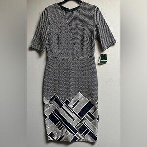 NWT Gabby Skye Black and White Geometric Pencil Dress Sz 8